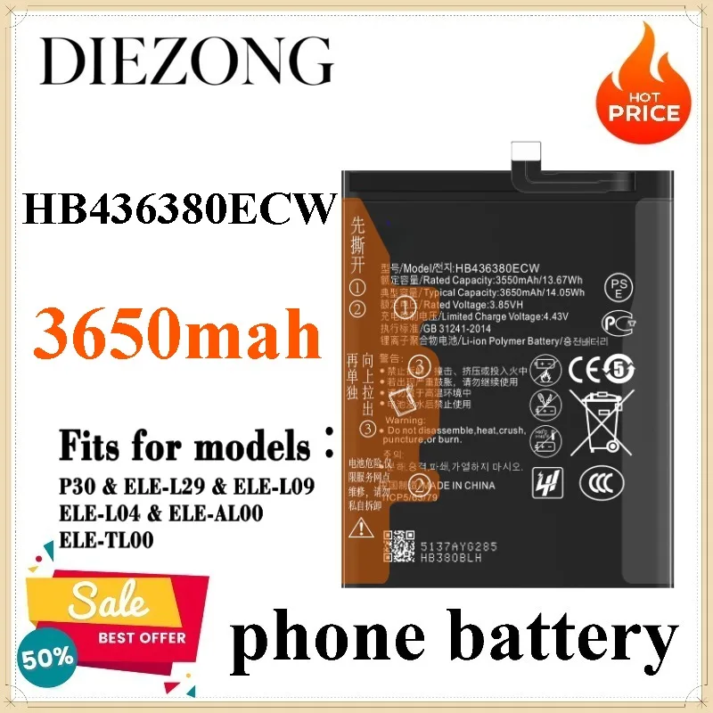 Nueva batería HB436380ECW de 3650mah para HuaWei P30, ELE-L29, ELE-L09, ELE-L04, ELE-AL00 y ELE-TLO0