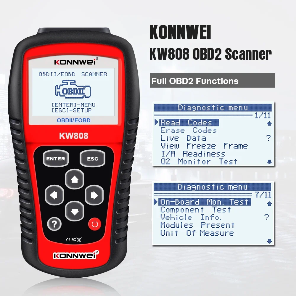 KONNWEI KW808 OBD 2 Car Scanner OBD2 Auto Automotive Diagnostic Scanner Tool Engine Fualt Code Reader Odb Tools  for Cars