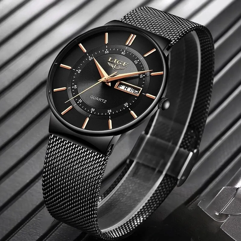 LIGE 2024 Luxury Men Watches Waterproof Ultra Thin Date Clock Male Steel Strap Casual Quartz Watch Men Sports Wrist Watch Man