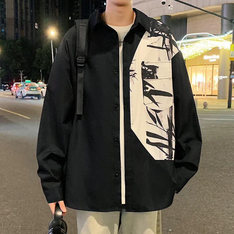 Spring Autumn Men\'s Shirt Long Sleeve Graffiti Oversized Shirts Men Korean Style Fashion Harajuku Men\'s Clothing Streetwear