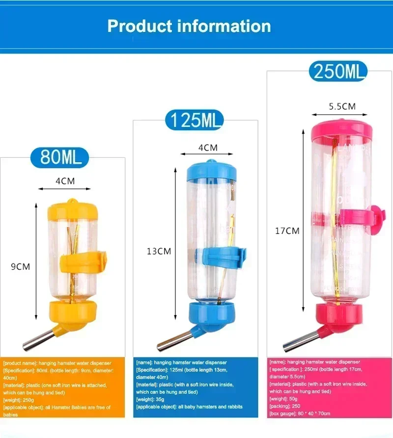 Dispensador De Garrafa De Água De Plástico, Bebedor De Hamster, Alimentador De Animais De Esquilo, Garrafa De Beber Coelho, Pendurado, Cobaia, Esquilo