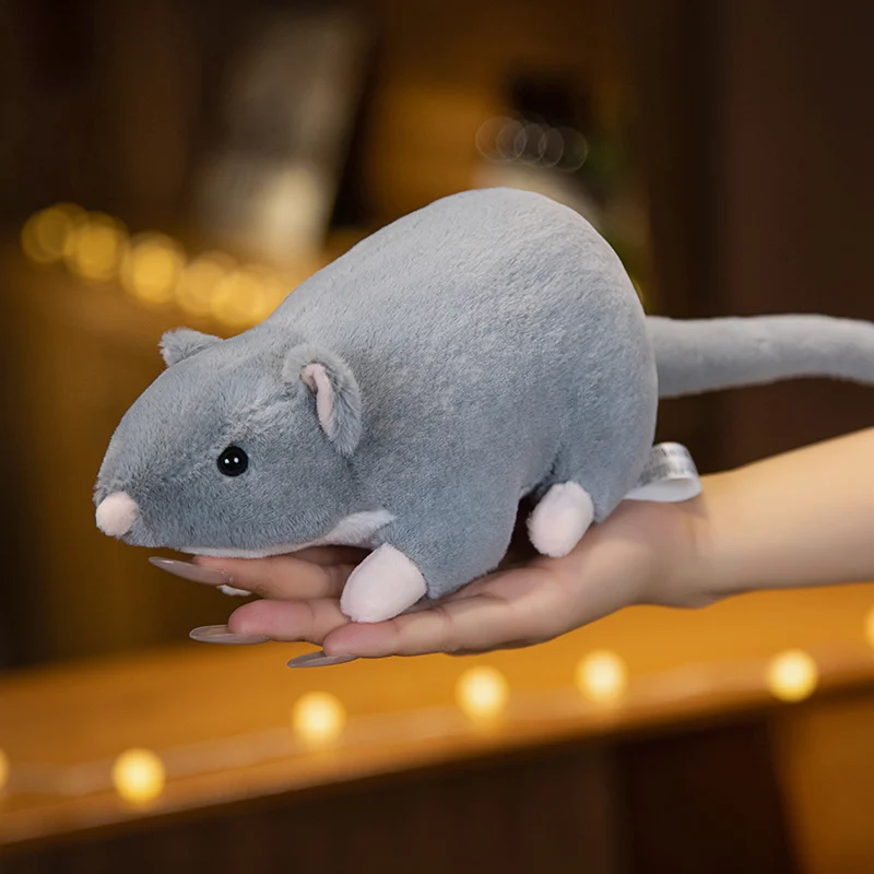 Ratón realista, juguete de peluche suave, ratones grises encantadores, Animal relleno completo, almohada de rata, juguete divertido, regalos de cumpleaños y Navidad