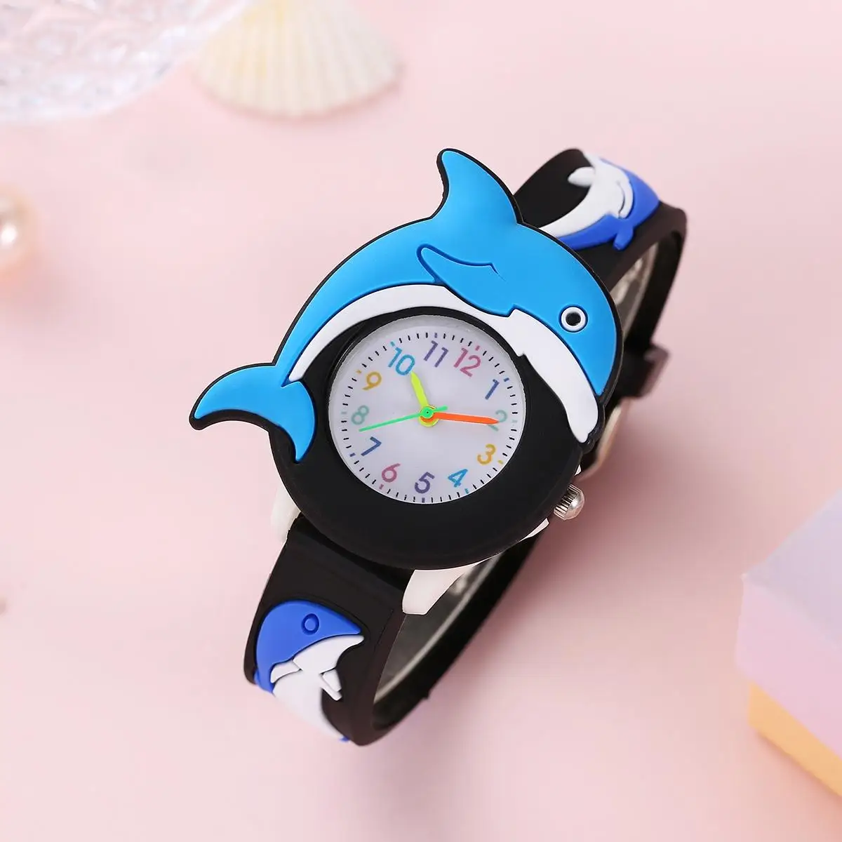 Cartoon Children's Watch Silicone 3D Student Cute Quartz Watch Dolphin Pattern Watch