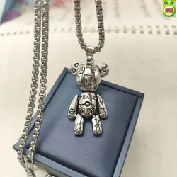 Hip-hop Creative Niche Movable Bear Pendant Necklace Trend Simple Male and Female Couple Sweater Chain Female Gift Jewelry