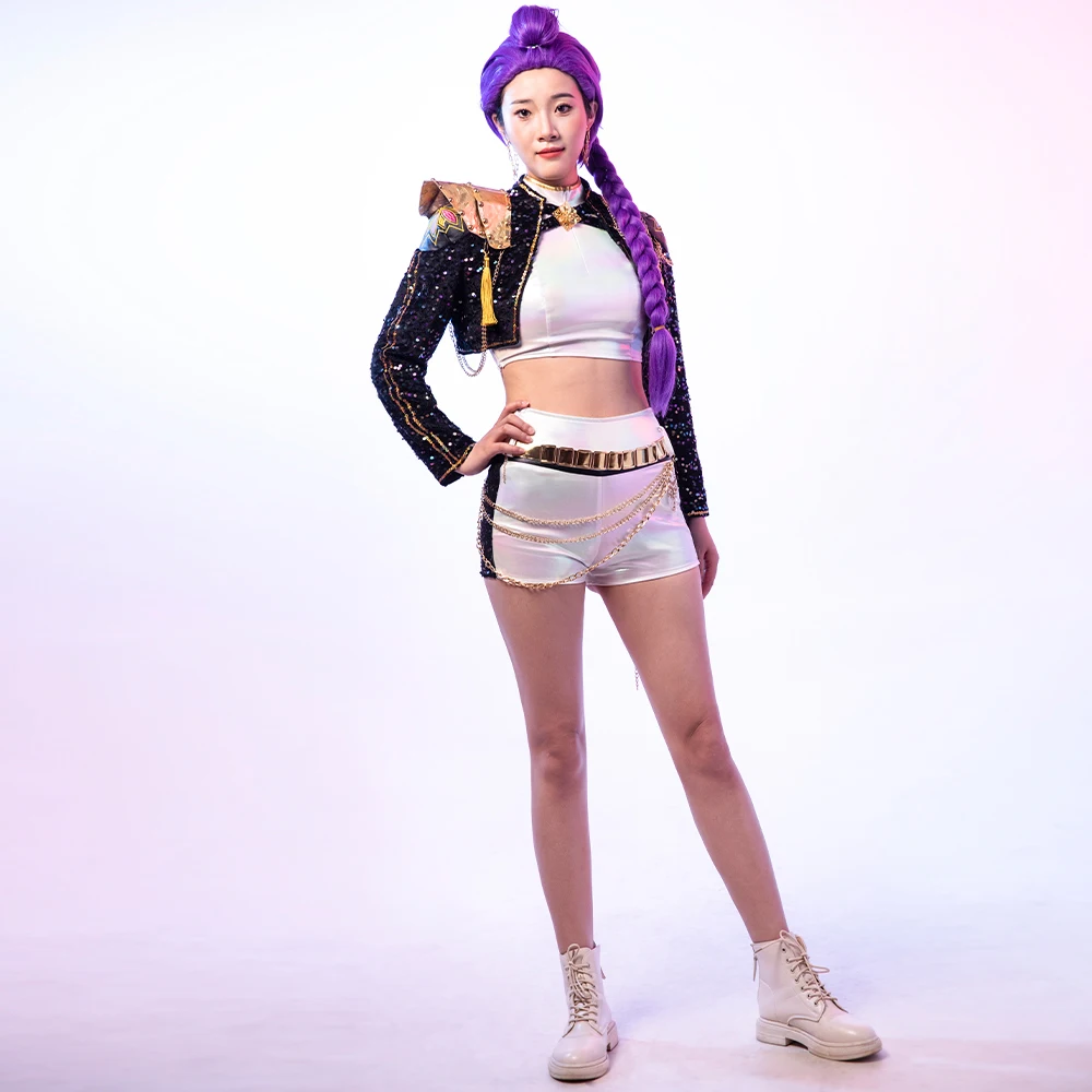 

Детский костюм для косплея Руми, комплект аниме-сцени для Kpop, Хэллоуина, вечеринки, подростков, верхнее пальто, короткие серьги-цепочки, одежда, наряды