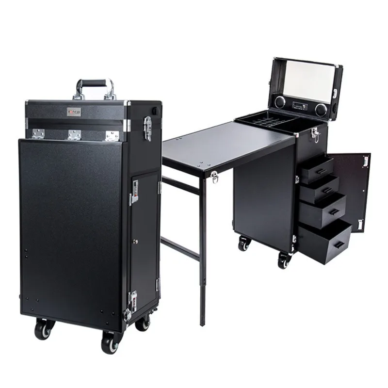 

Складной стол для маникюра от двери до двери, ящик для хранения лака для ногтей, многослойные металлические замки с паролем, универсальное колесо Bluetooth Music