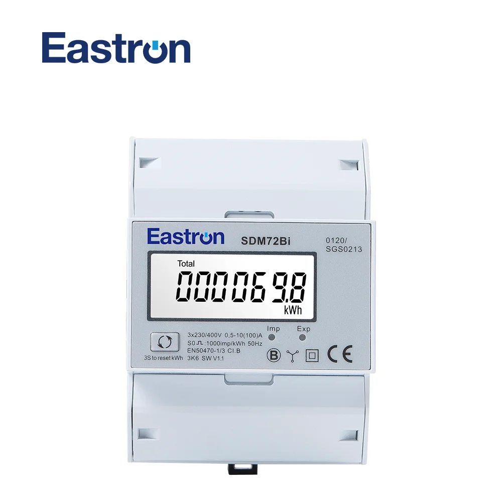 Medidor de Energia de Fios da Fase Reinicializável Kwh Bidirecional Saída de Pulso Medidor de Trilho do Ruído da Versão Intermediária Sdm72bi 10100 a 220 230v