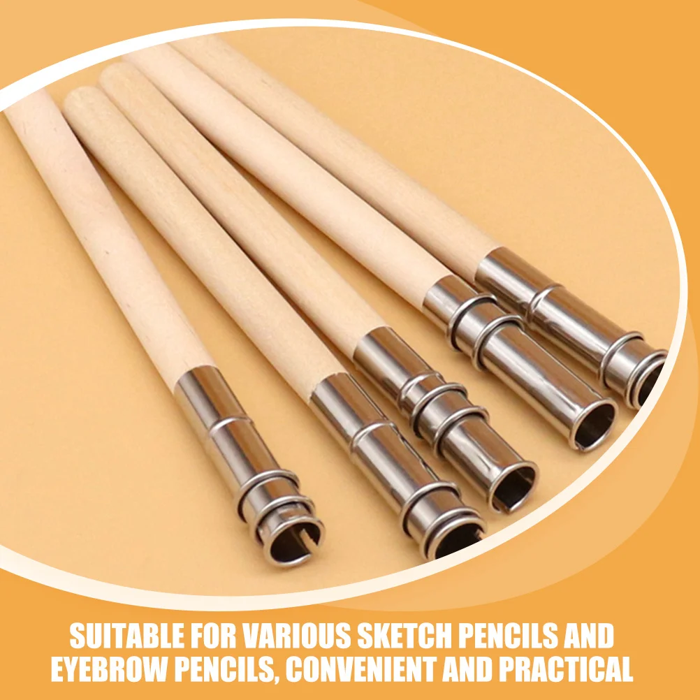 

10Pcs Eyebrow Pencil Extenders Metal Wood Holder Extender for Short Brow Pencils Portable Eyebrow Pencil Extender