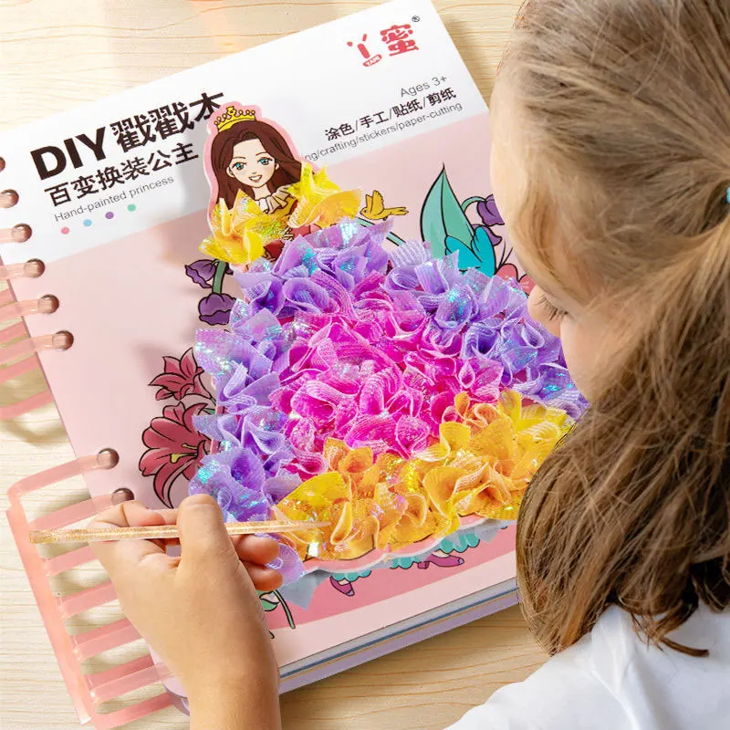 Desenho de bricolage dress-up stickers livro para meninas, princesa arte, coloração educativa artesanal, crianças aprendendo presente, pintura