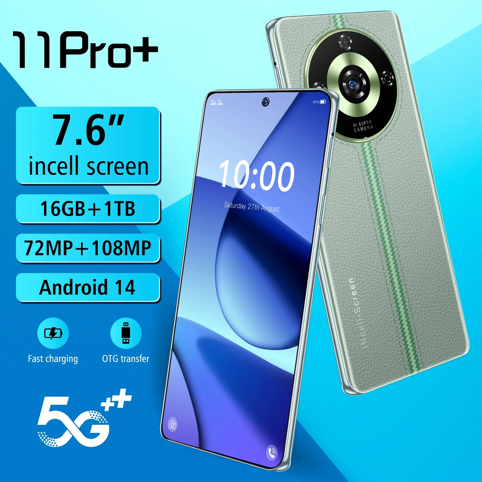 2025 New 11 Pro+ Smartphone 5G 7.6-inch High-definition Android 14 Snapdragon 8gen3 Dual SIM Phone 7800mAh Unlocking Smartphone