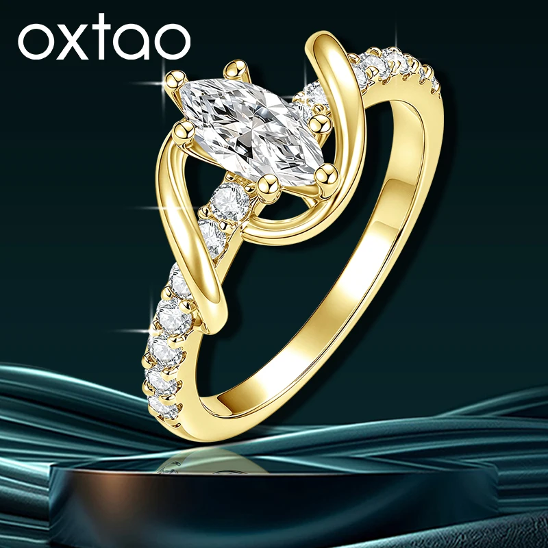 OXTAO D Moissanite Twist Shank Ring 0.5CT Marquise Cut with Certified 14K Gold Filled Wedding Engagement Ring for Women Jewelry