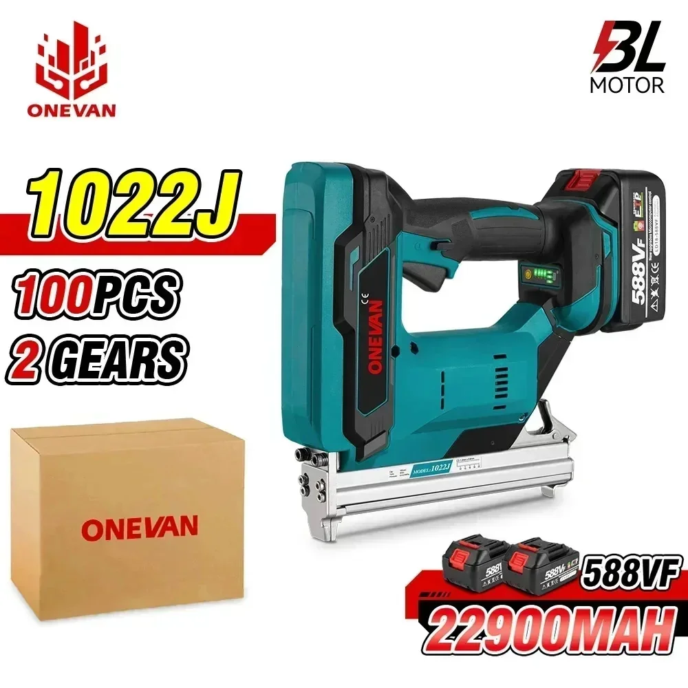 ONEVAN 2Gear Brushless Electric Nail Gun 1022J U Nailer Cordless Stapler Nailer Wookworking Power Tool For Makita 18V Battery