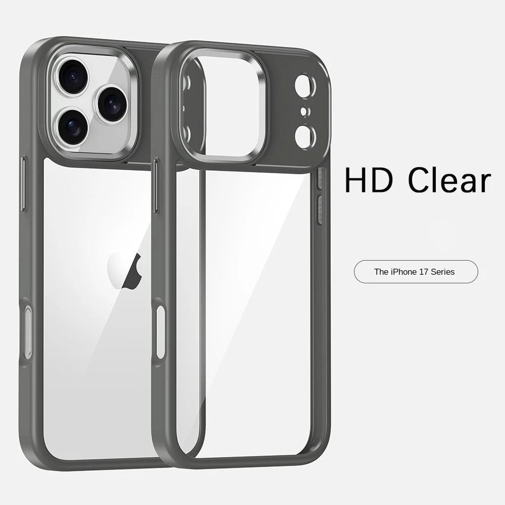 Funda con marco de lente de Metal de titanio para iPhone 17 Air 16E 16 15 14 13 12 Mini 11 Pro Max Plus HD cubierta de parachoques transparente a prueba de golpes