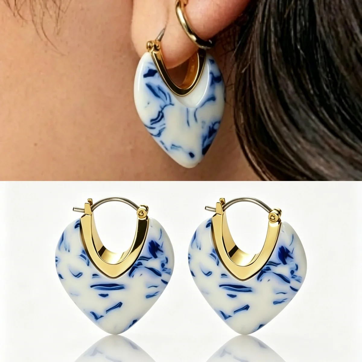 Elegante blaue Emaille-Imitat-Creolen für Damen – minimalistischer Stil, geometrische Form, für Bankette und Festlichkeiten, Schmuck-Accessoires