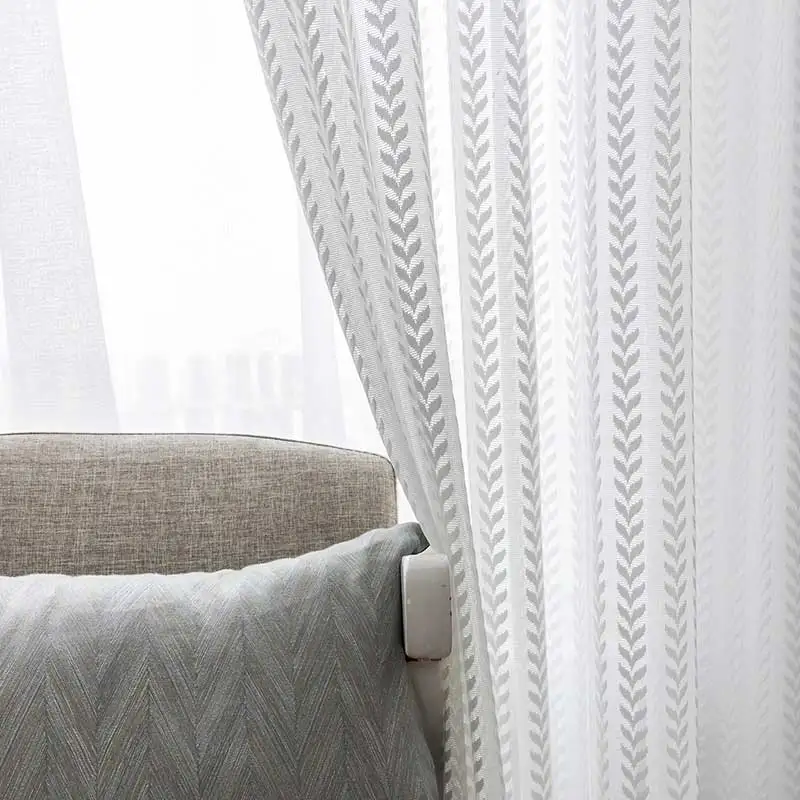 

Modern White Jacquard Tulle Curtains for Living Room, Striped Sheer Voile, Window Curtain for Bedroom, Kitchen Blinds, Gauze Cus