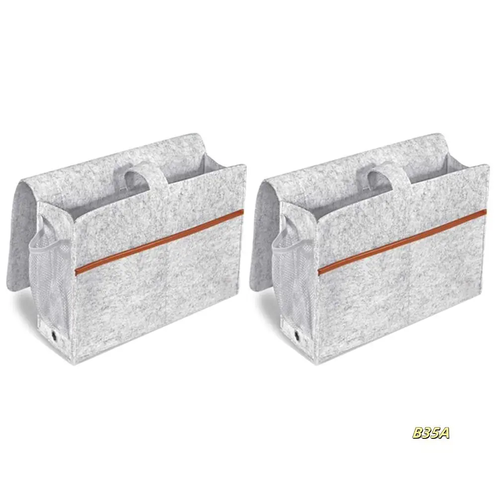 

2X Bedside Organizer, Felt Bed Storage Caddy With Tissue Box And Water Bottle Holder, Magazine Phone Tablet - Light Gray