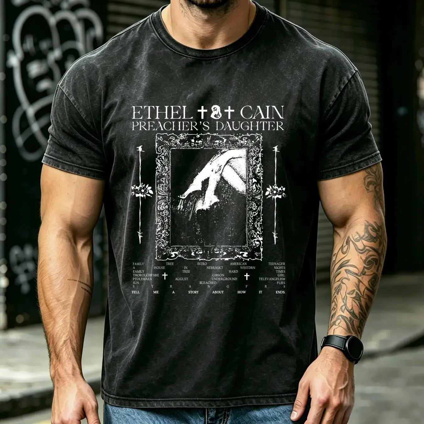 washed T Shirt HOT Ethel Cain 2024 my love is a Flesh wound long or short sleeves vintage Washed Slightly Casual Stretched