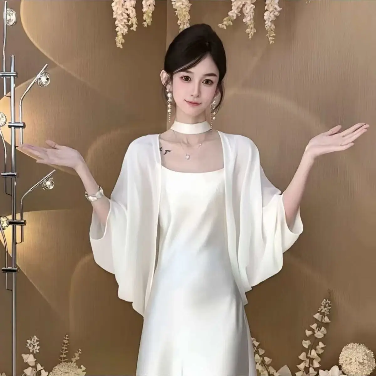 New cloak paired with cheongsam skirt shawl outer layer  chiffon cardigan sun protection clothes for women Poncho P1