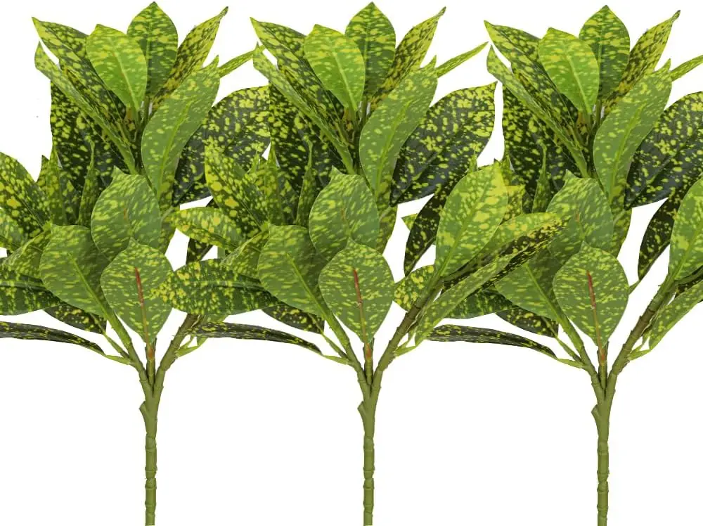 

3Pcs Gold Dust Croton Artificial Plants 12.9" Fake Greenery Plants for Home Farmhouse Bedroom Living Room Outdoor Garden Decor