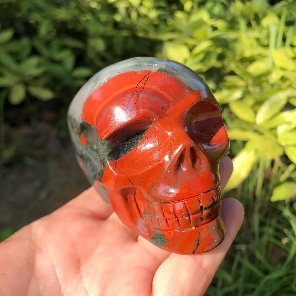 Polished Red Jasper Crystal Skull Carving Natural Gemstone Skeleton Figurine Reiki Healing Gothic Altar Ornament Collectible