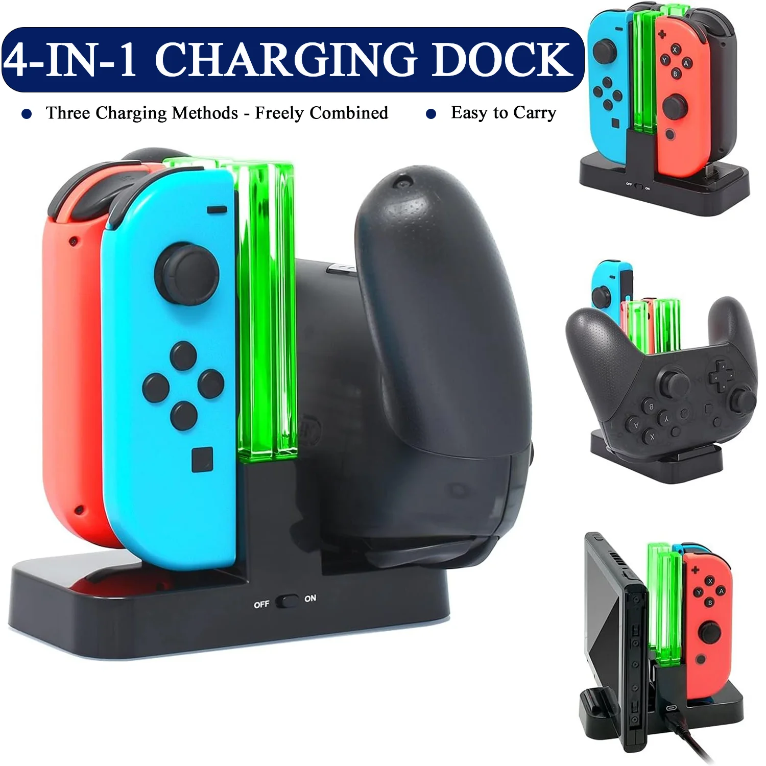 

DOBE 4-In-1 Charging Dock for Switch Joy-Con/Switch Pro Controllers LED Charger Stand Dock Station Indicater Joy-Con Accessories
