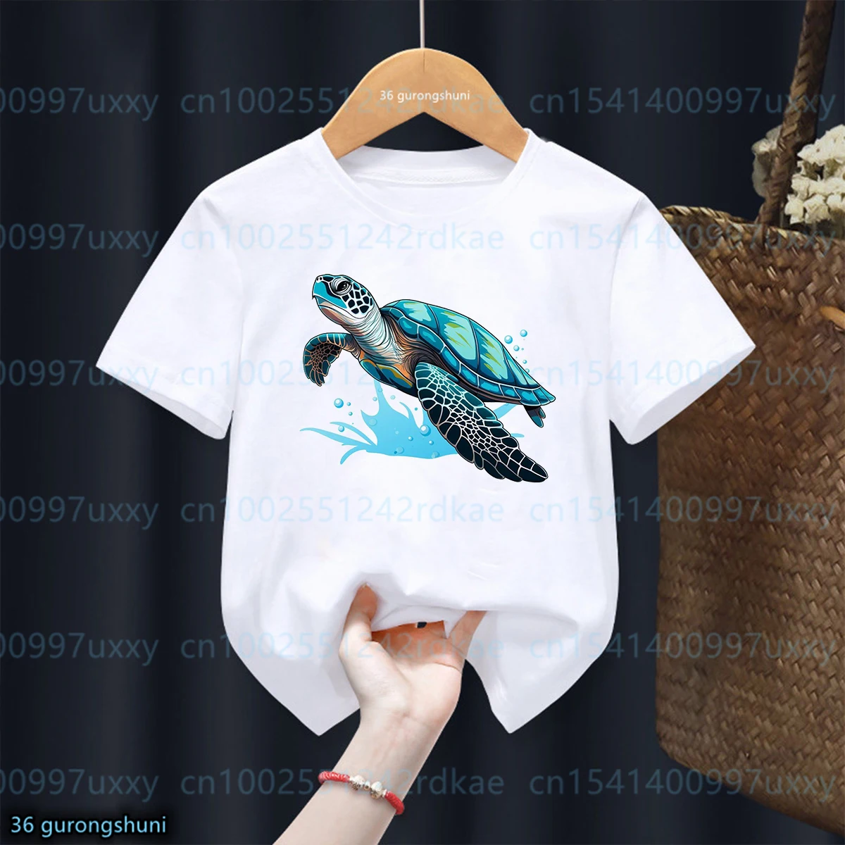 New Boys T-Shirt Funny Marine Life Turtle Animal Print Tshirt Baby Cute Kids Clothes Summer Girls Tshirt White Short Sleeved Top