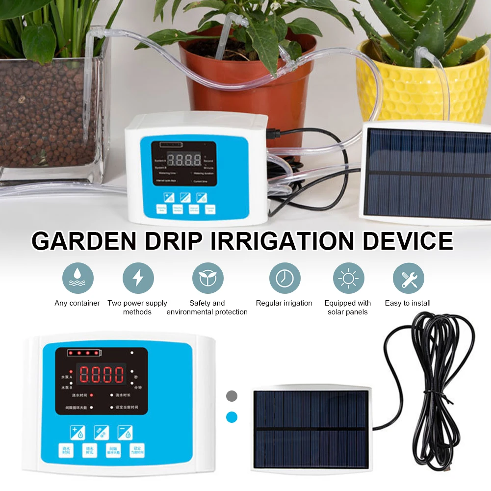 Home Garden Automatic Drip Irrigation Kit Solar Powered Self Watering System Programmable Timer Setting for Indoor Potted Plants