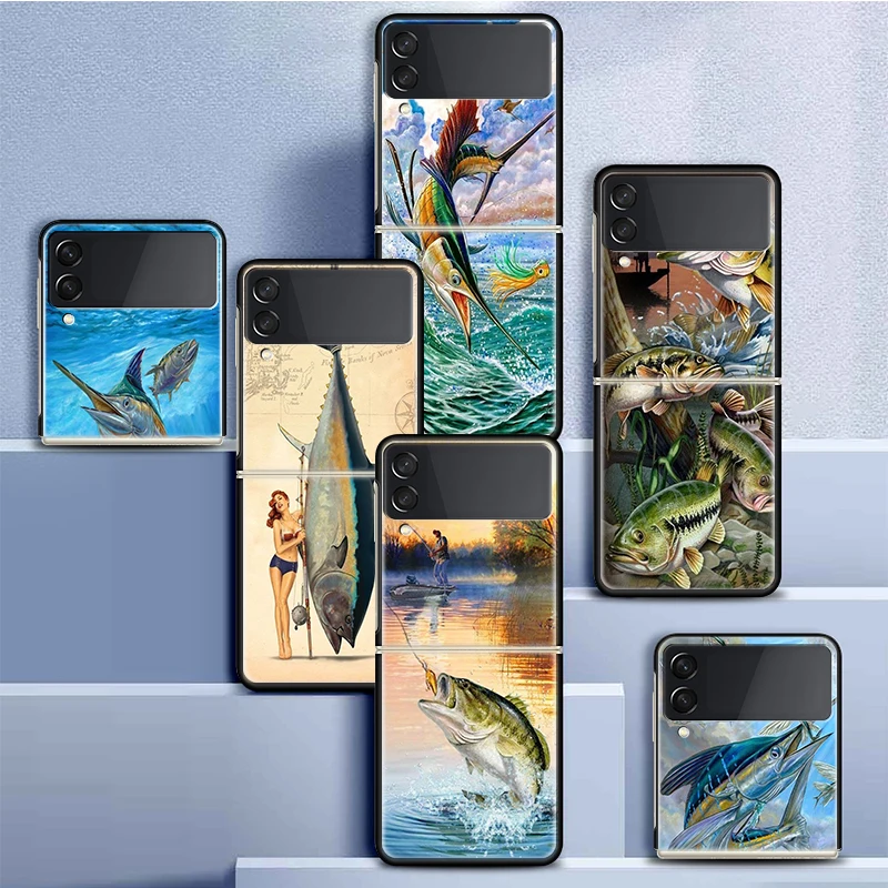 Offshore Angling Fishing Fish Rod Phone Case For Samsung Galaxy Z Flip3 Flip4 Flip5 PC Hard Plastic For Z Flip 5 4 3 5G Fundas C