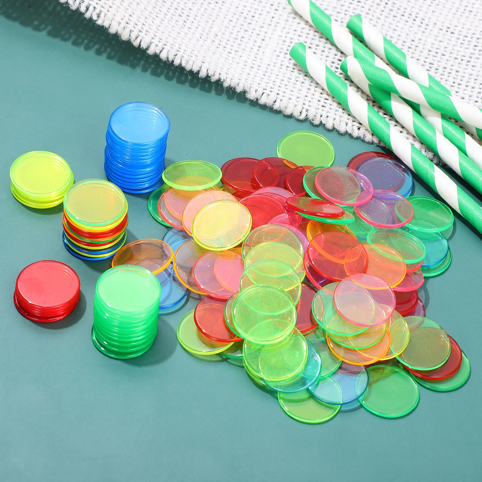 

400 pcs Counting Coins Colorful Transparent Chips for Bingo Games Classroom Teaching Kids Plastic Tokens Reusable