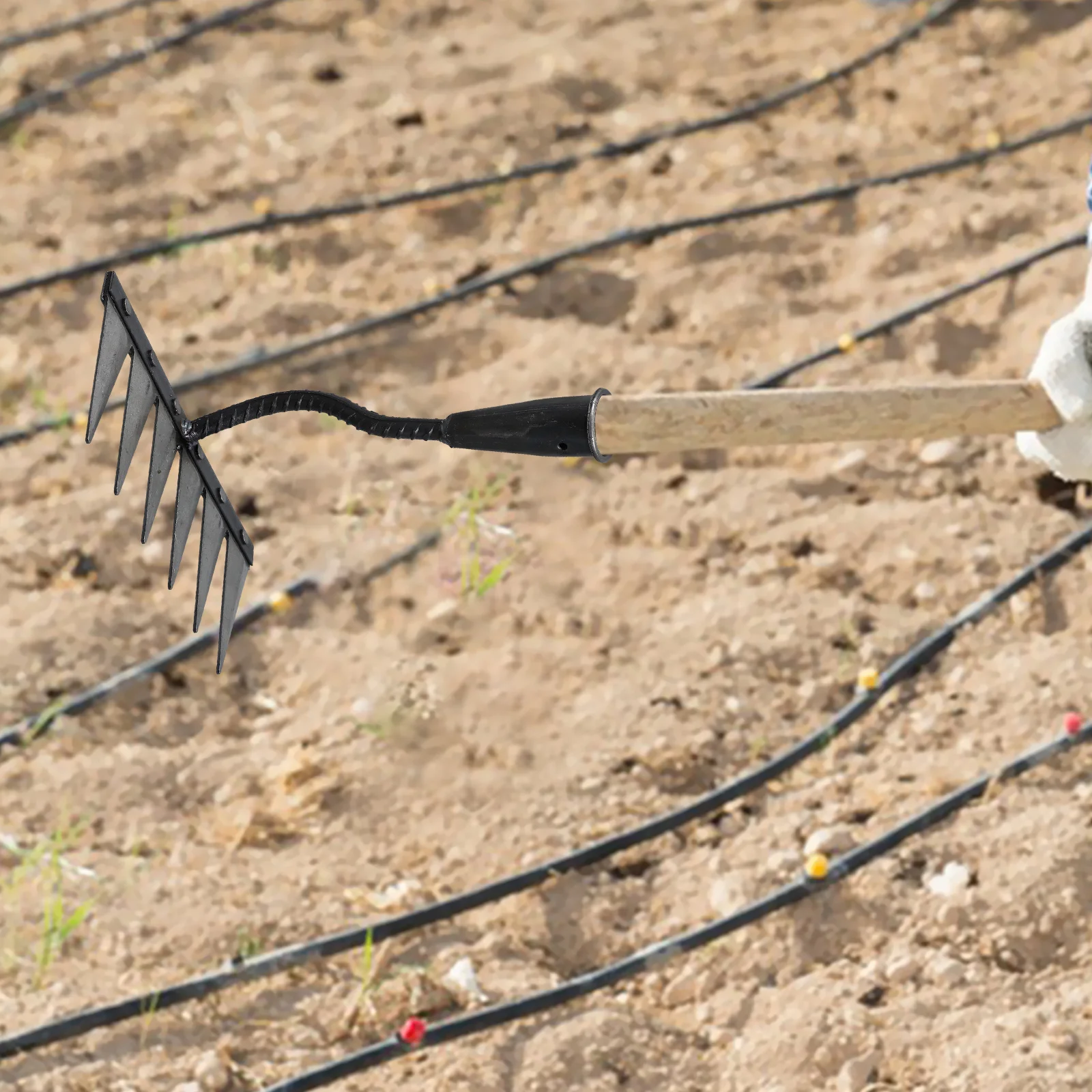 

1pc Heavy Duty Multi-Function Weeding For Garden Soil Loosening Lawn Dethatching Carbon Steel Sharp Edge Hand Rake Tool