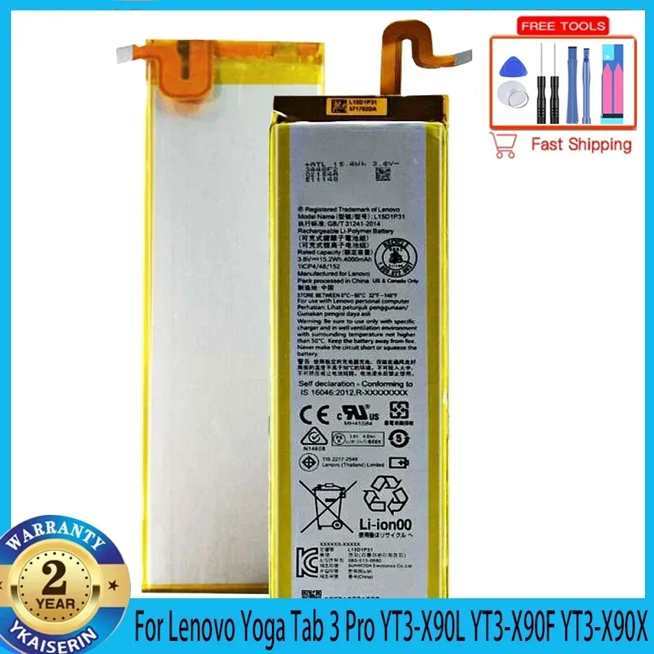 L15D1P31 4000Mah Replacement Battery for Lenovo Yoga Tab 3 Tab3 Pro YT3-X90L YT3-X90F YT3-X90X X90 Bateria + Tools Warranty