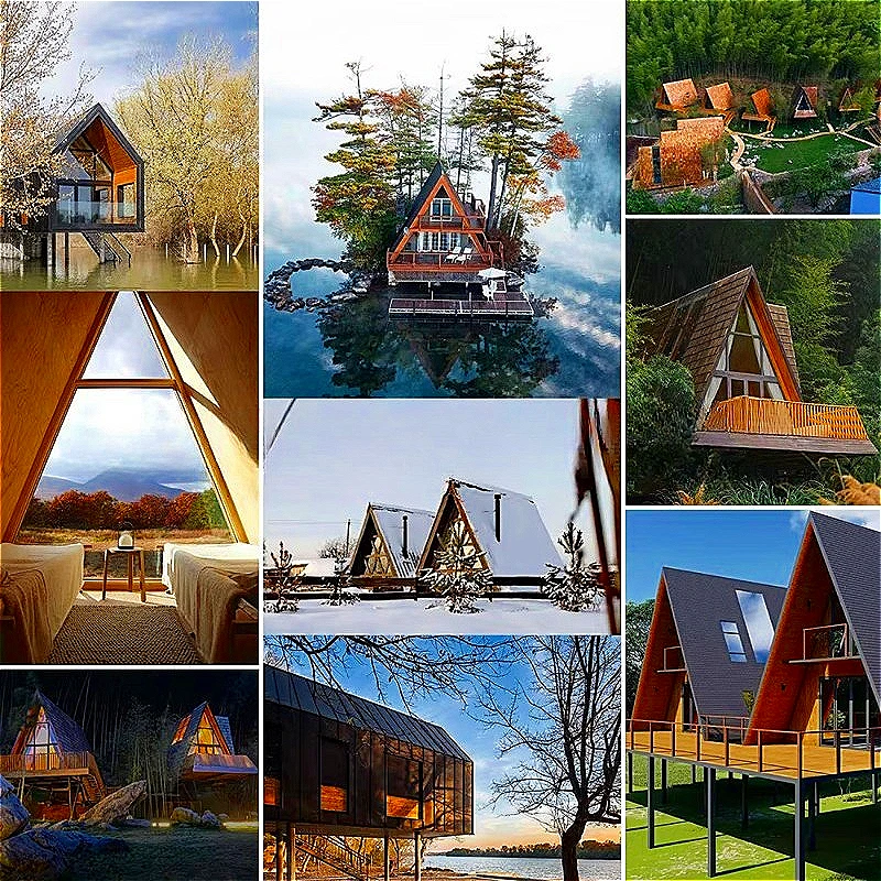 Triangular Prefab Wood House for Glamping Eco Resort Backyard Custom Vacation Cabin Rental Modern Design Triangular  Wood House