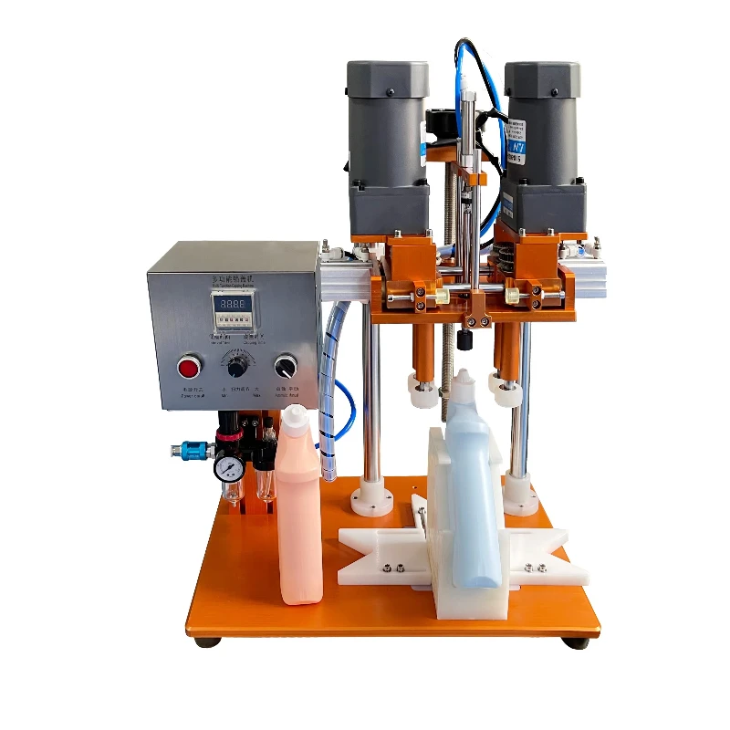 

Customized desktop pneumatic 4-wheel trigger spray pump nut sealing and capping machine glass jar capping machine