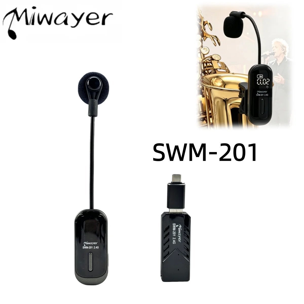 

Miwayer SWM-201 2.4G Instrument Wireless Mic Set, Clip-on Suction Cup Headset Pickup for Saxophone, with Storage Bag