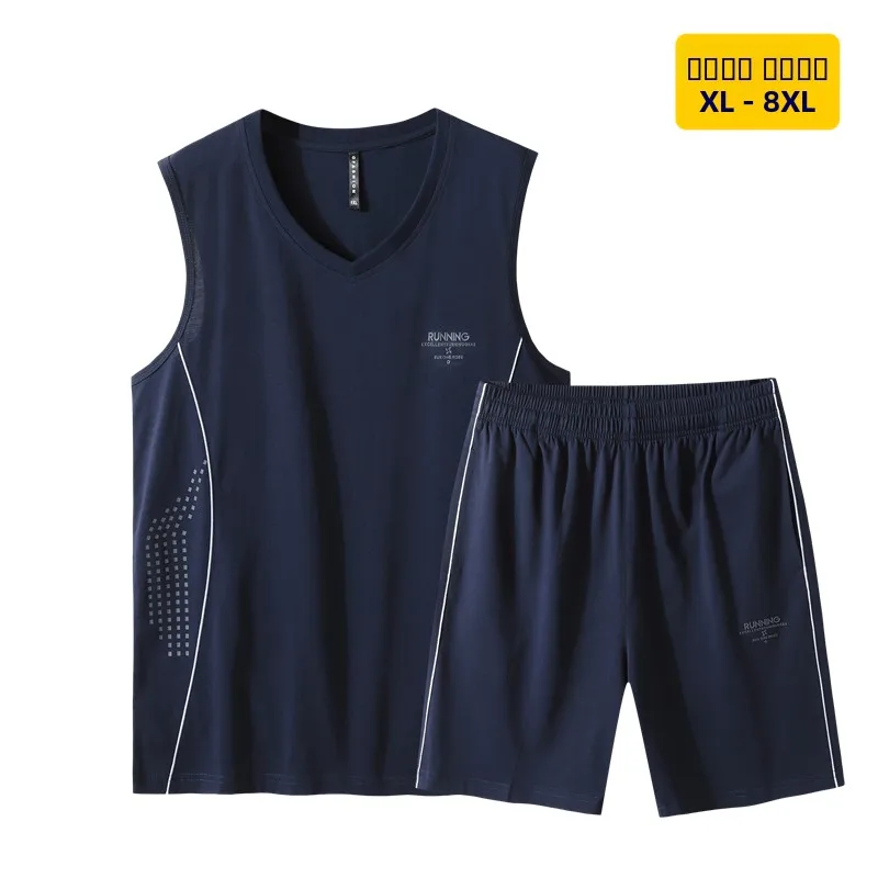 

Summer plus Size Men's Cotton Fitn Running Suit Baskeall Jersey orts Loose Fit Sportswear Youthful Printed V-Ne Swea...