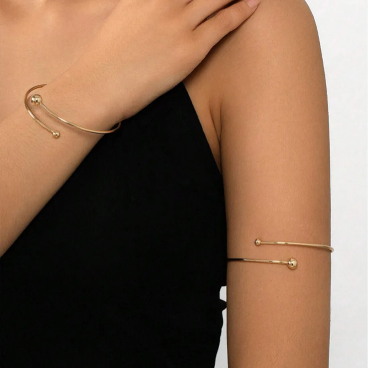 

1 set of gold size ball misplaced opening thin bracelet arm ring set women's simple fashion personalized jewelry
