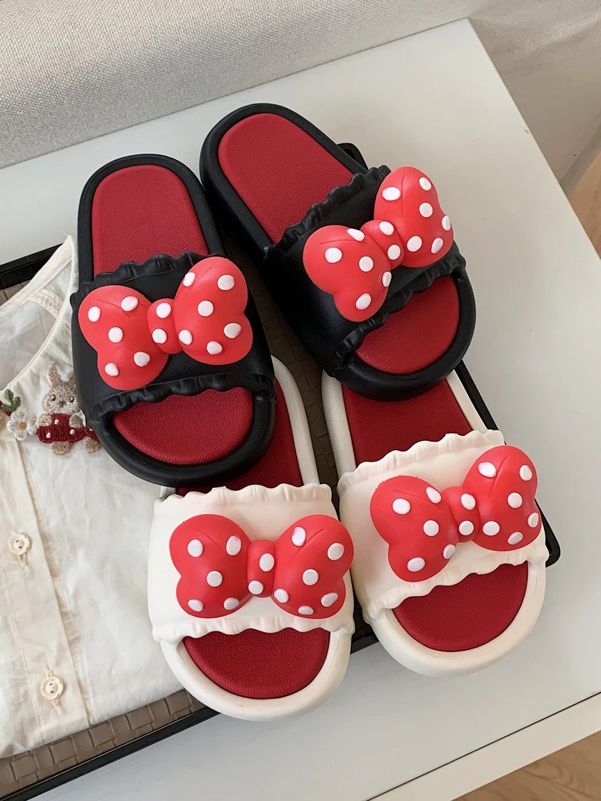 Ouder-Kind Slippers Kinderen Sandalen Ins Rode Strik Meisje Zomer Strandslippers Vrouwen Thuis Slippers Dikke Zool Glijbanen