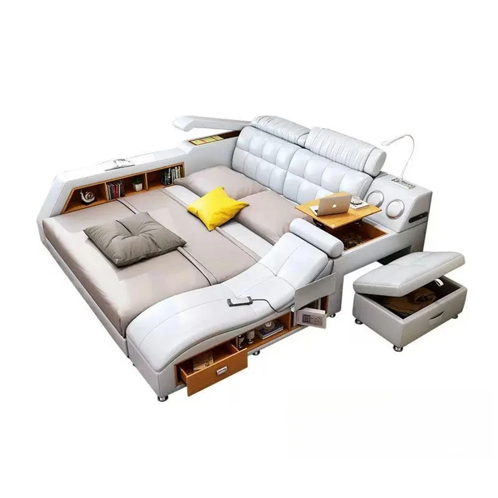 #Modern Luxury Multifunctional Smart Bed | Tech Smart Ultimate Bed | All In One Bed, Genuine Leather Lits with Storage Drawers