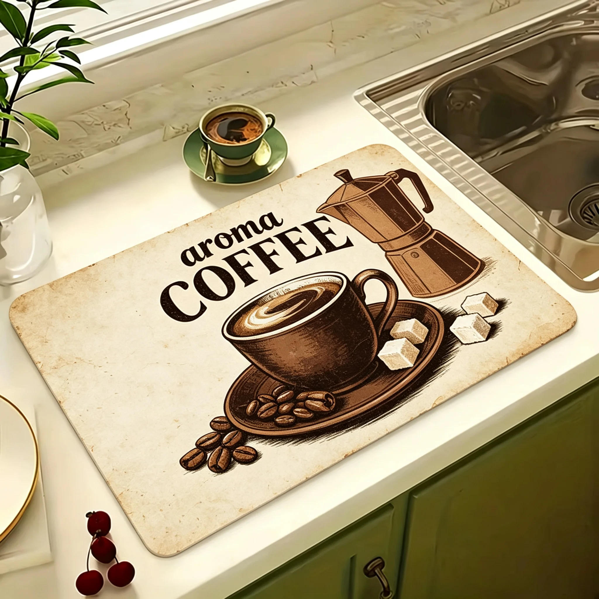 Multi‑Functional Household Drying Mat, Fast Water Absorption Dish Pad, Non‑Slip Rubber Back for Kitchen Sink Counter
