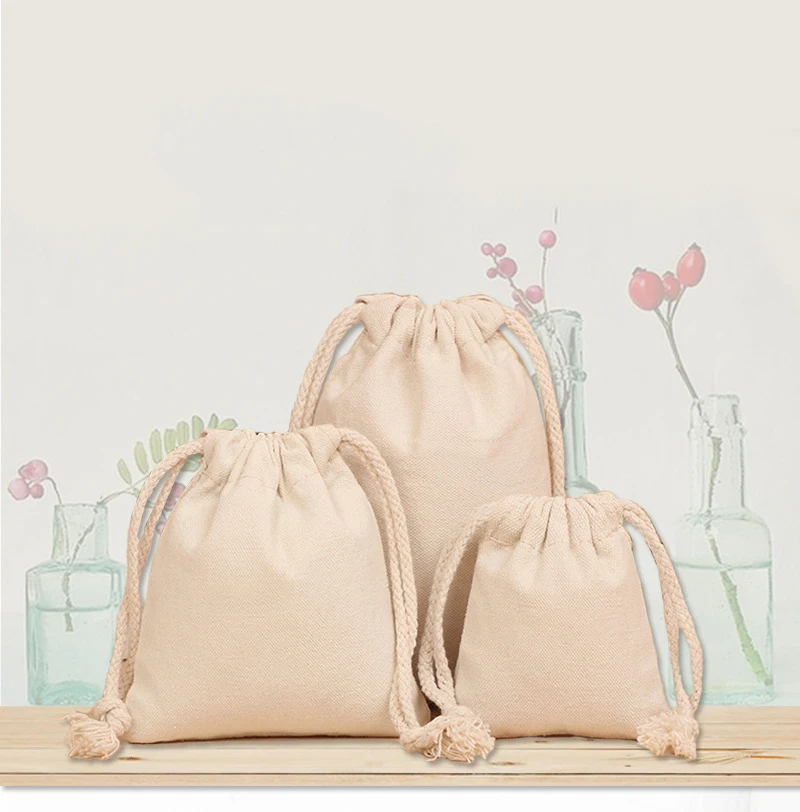 Personalized custom logo, beige canvas drawstring pocket, dust-proof bag, shoe cover bag, gift storage bag, eco-friendly packagi
