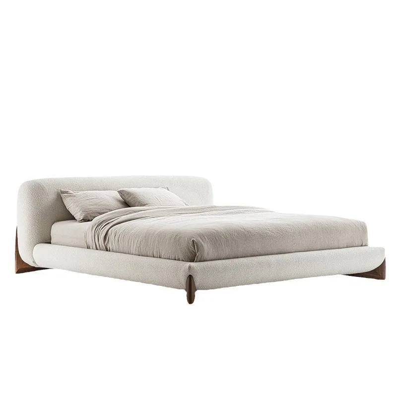 Ash wood lamb wool fabric soft bed cream wabi wind double bed master bedroom queen size