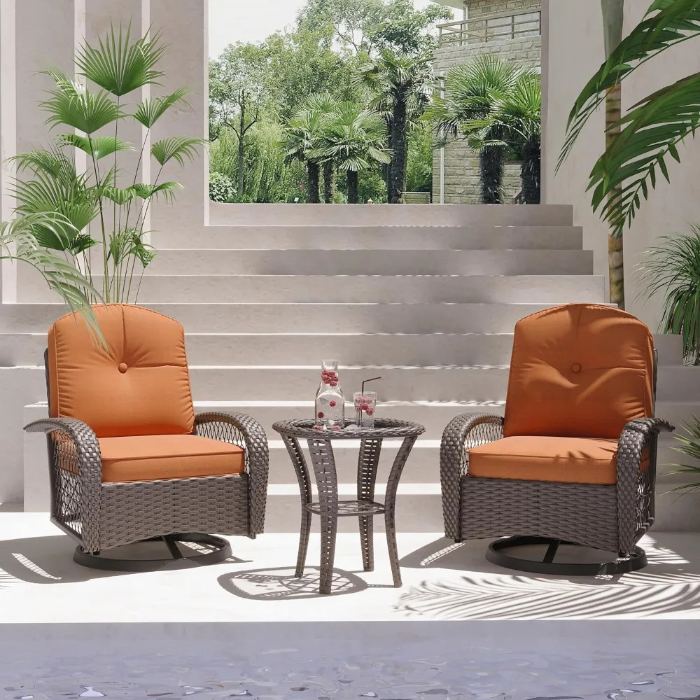 

Patio Furniture Set,3 Pieces Outdoor Rocking Chair, Patio Wicker Chairs Set of 2,Patio Bistro Set with Premium Cushions and Coff