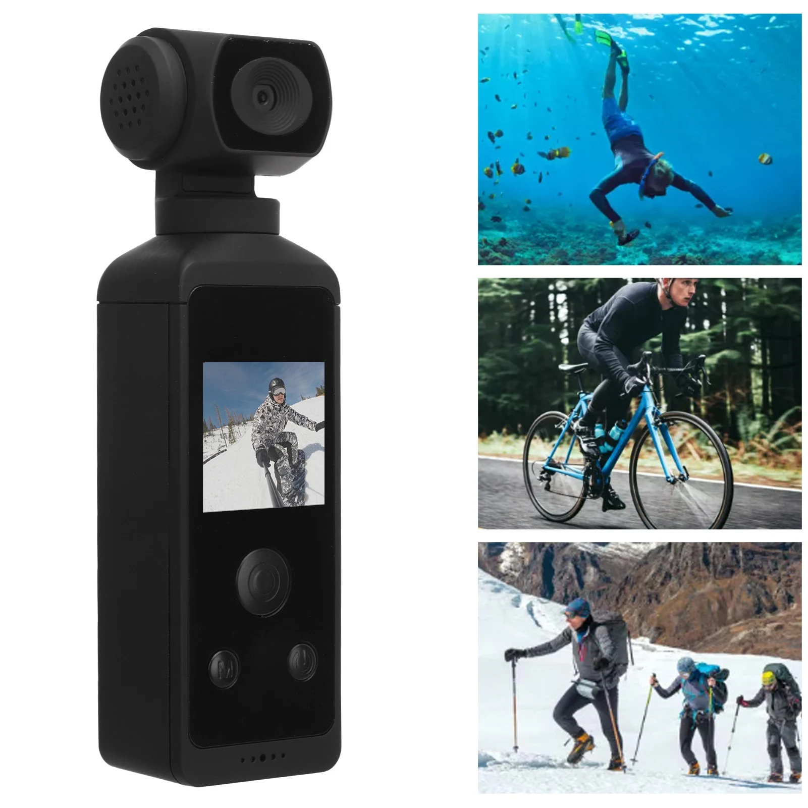 Caméra de poche anti-secouement rotative à 270 °, WiFi, 4K, HD, clip de micro pour l'équitation en plein air, la prise de vue de plongée