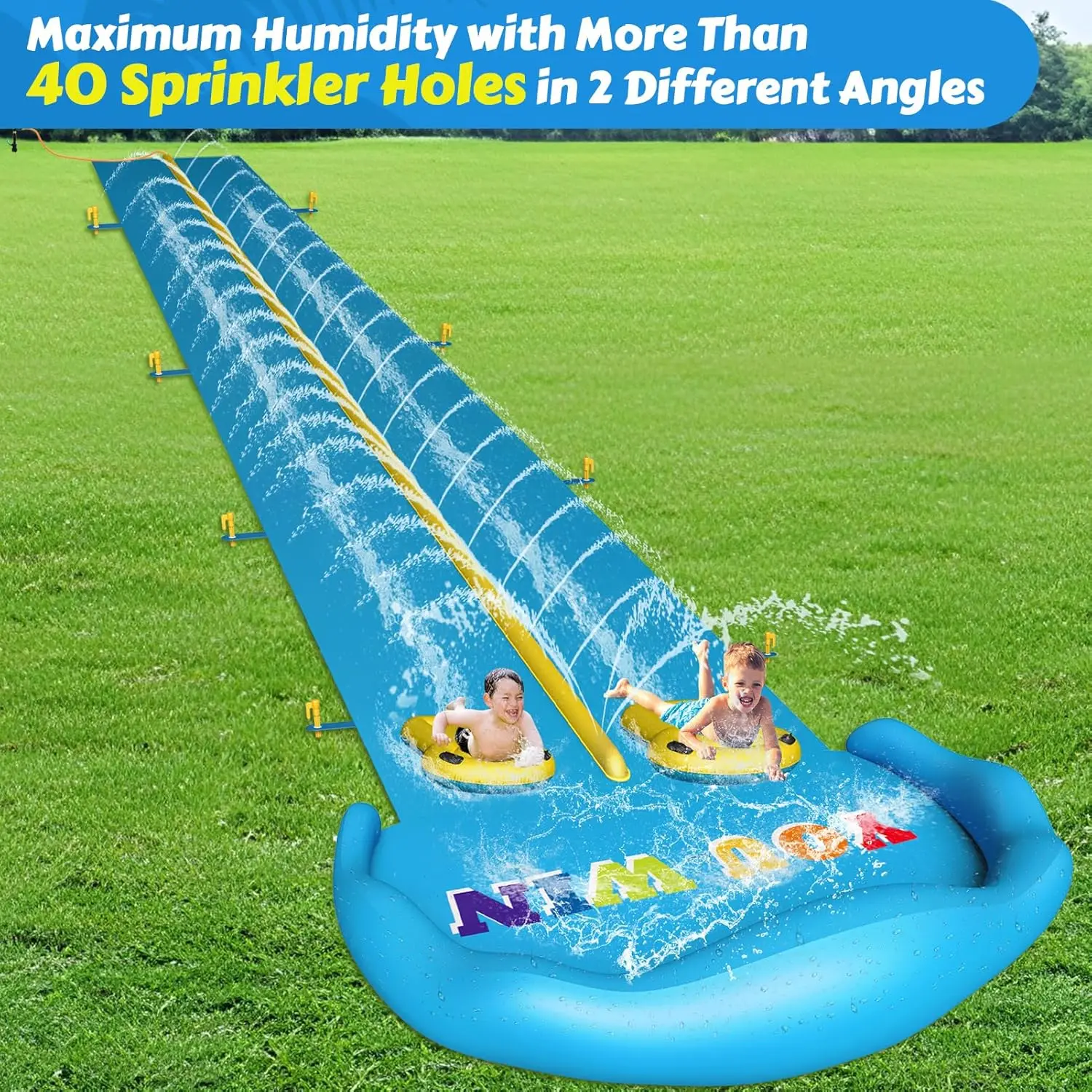 Glissière aquatique gonflable de 32,8 pieds, avec 2 voies de course et 2 planches pour enfants garçons filles adultes