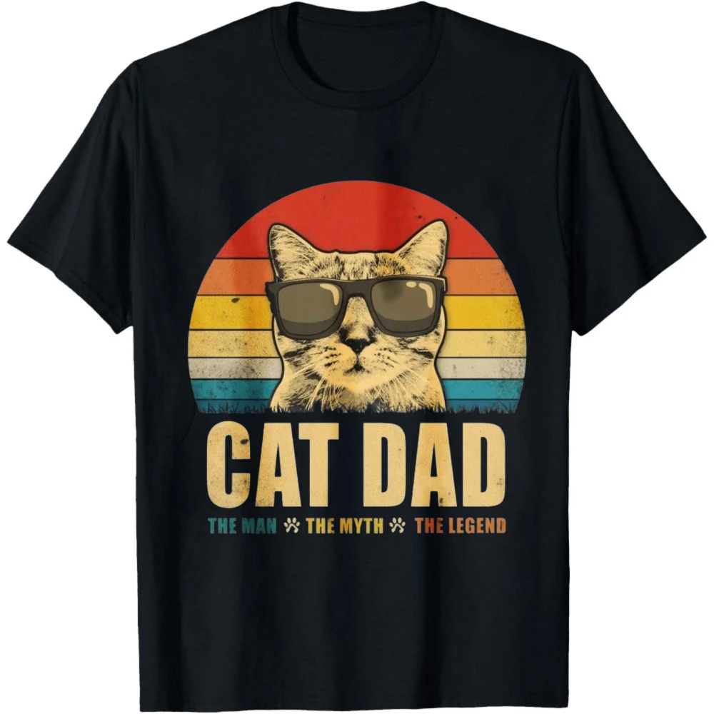 Cool Sunglasses Cat Graphic T Shirt Men Women Cat Dad Myth Legend Text Print Cotton Retro Distressed Casual Crew Neck Top
