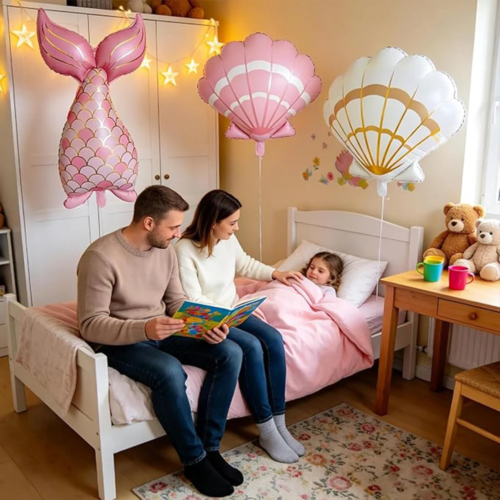 1/3 Stück Seestern-Ballons Aufblasbare Muschel-Meerjungfrauenschwanz-Folienballons Ozean-Babyparty Geburtstag Unterwasser-Party-Dekoration – Detail 5