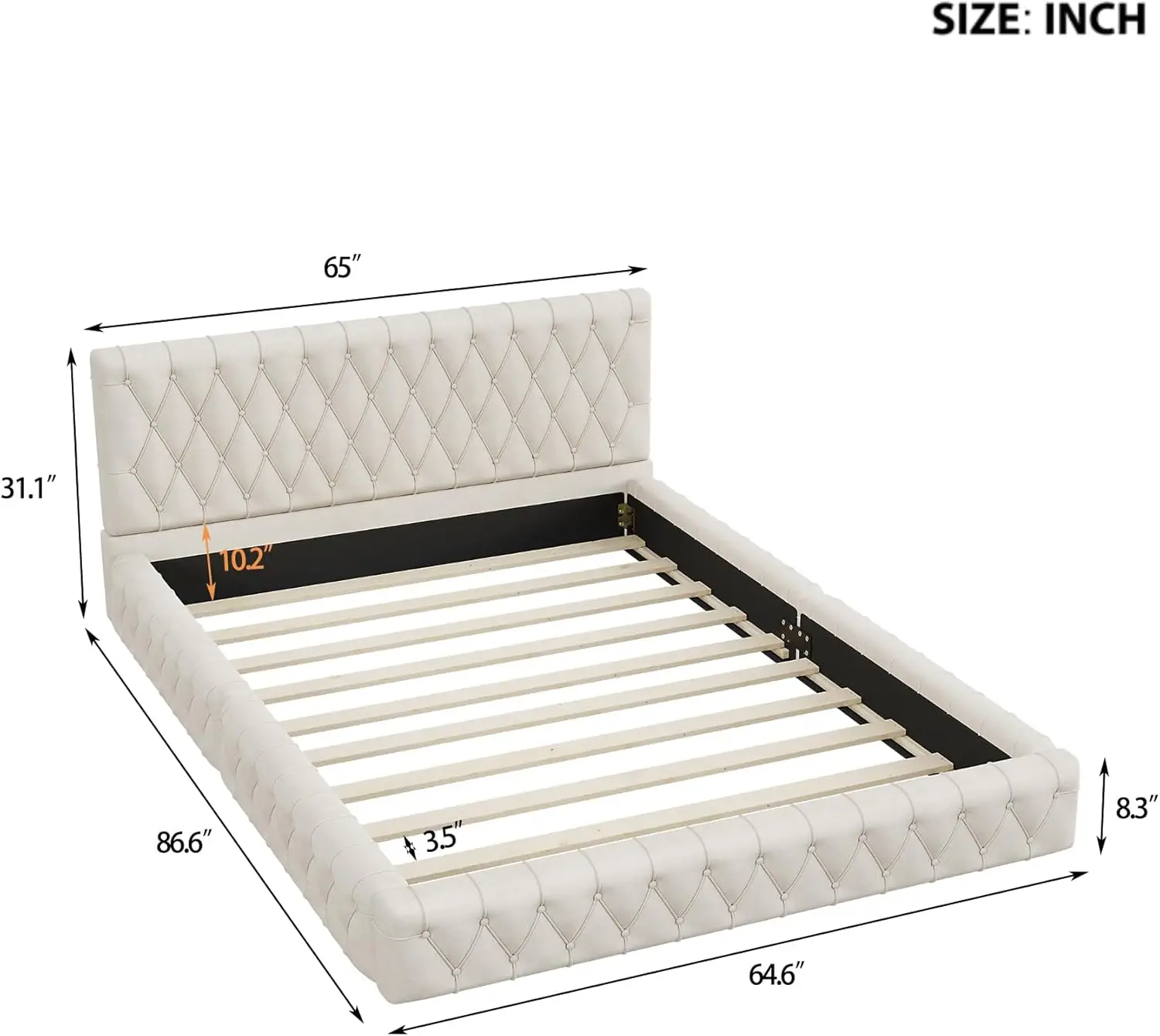 Bed Upholstered Platform Bed with Unique Design Thick Fabric Headboard, Wood Platform Bed Frame for Kids Adults Bedroom