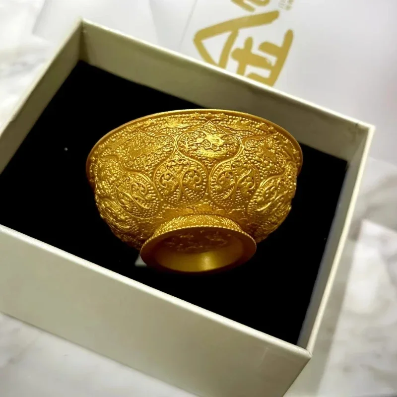 

Tang Yuanyang lotus petal pattern gold rice bowl metal refrigerator sticker home ornament collection souvenir