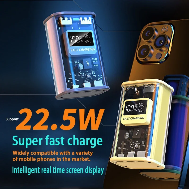 

Mini Power Bank PD 22.5W Fast Charging 10000mAh Portable External Charger For iPhone 14 Xiaomi External Power With LED