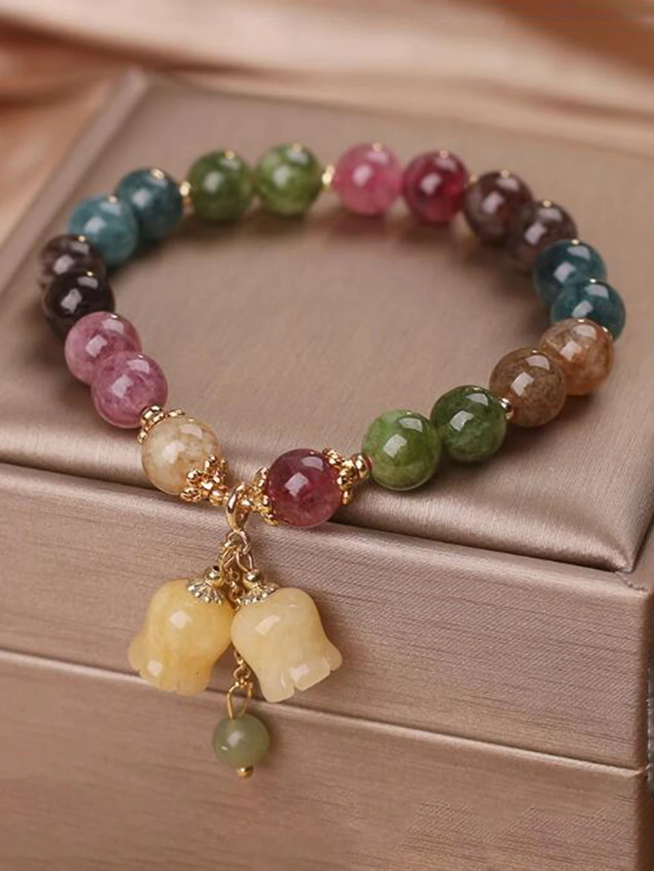 Cute Romantic Colorful Stone Ball Strand Bracelets For Women Girls dopamine Multicolour Crystal Beaded Wristlet Jewelry image 3